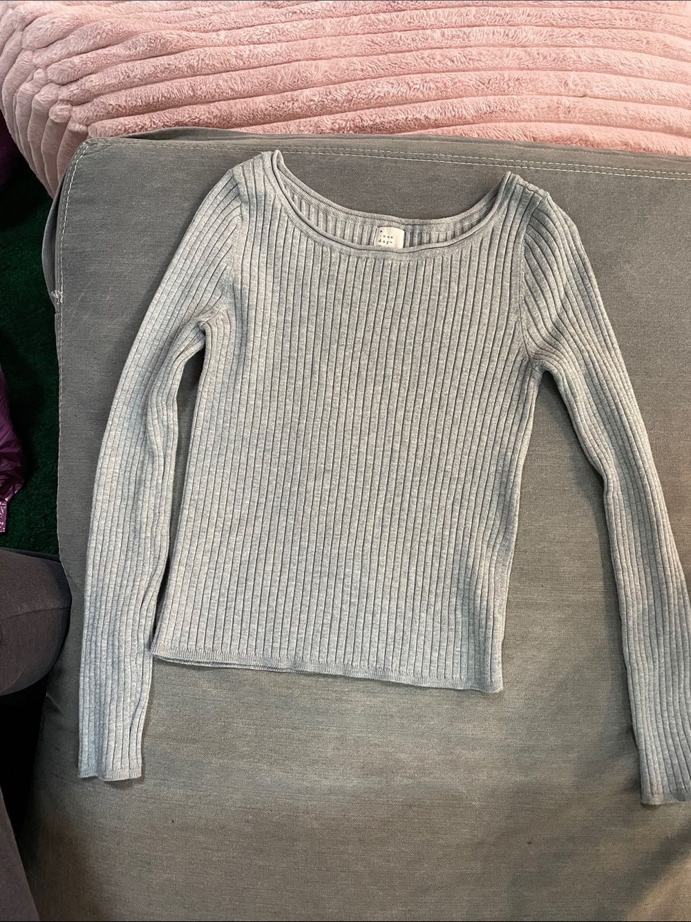 a new day Light Gray Ribbed Scoop Neck Top